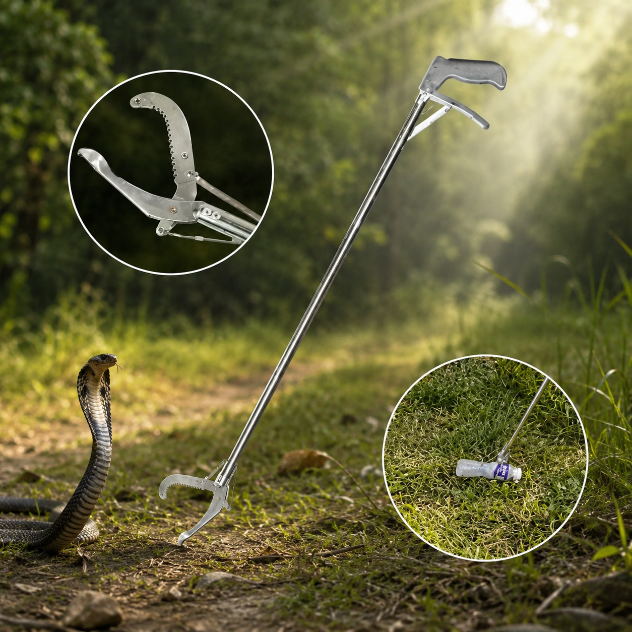 Stainless Steel Long-Handle Snake Tongs & Multi-Purpose Grabber